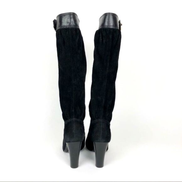 Michael Kors Womens Suede Boots 5.5 Black Zip Knee High Heeled Slouchy Leather - Picture 4 of 8